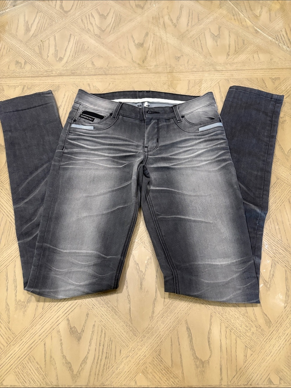 Members Only Men's Grey Washed Slim Straight Jeans - Faded Black Grey